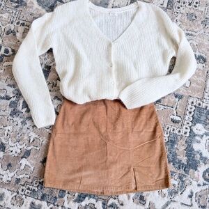 Tan Corduroy Skirt with slit